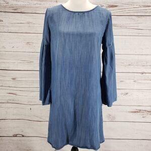 Cloth & Stone Women's Blue Chambray Bell Sleeve Tie Scoop Back Dress Size XS